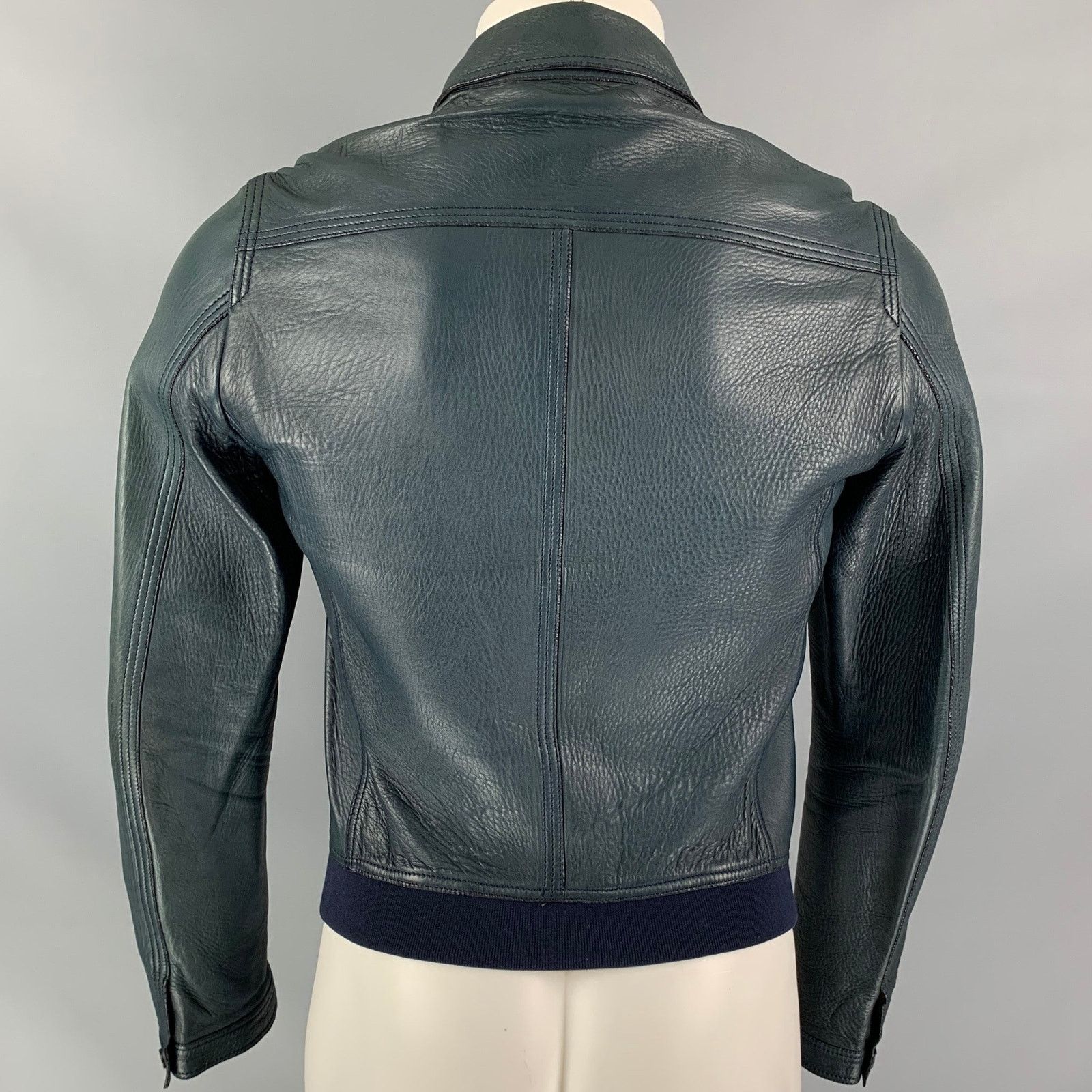 Burberry Prorsum Size S Blue Navy Bonded Leather Blouson Jacket Size US S / EU 44-46 / 1 - 6 Thumbnail