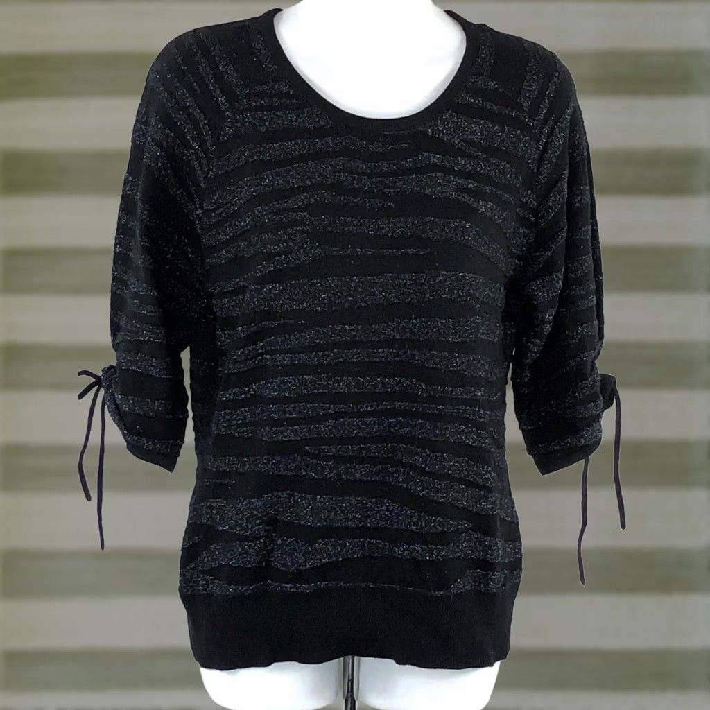 Worthington Worthington Sweater Top M Blk Zebra Glitter Metallic Gathered Ties 90s Y2K Glam Size M / US 6-8 / IT 42-44 - 1 Thumbnail