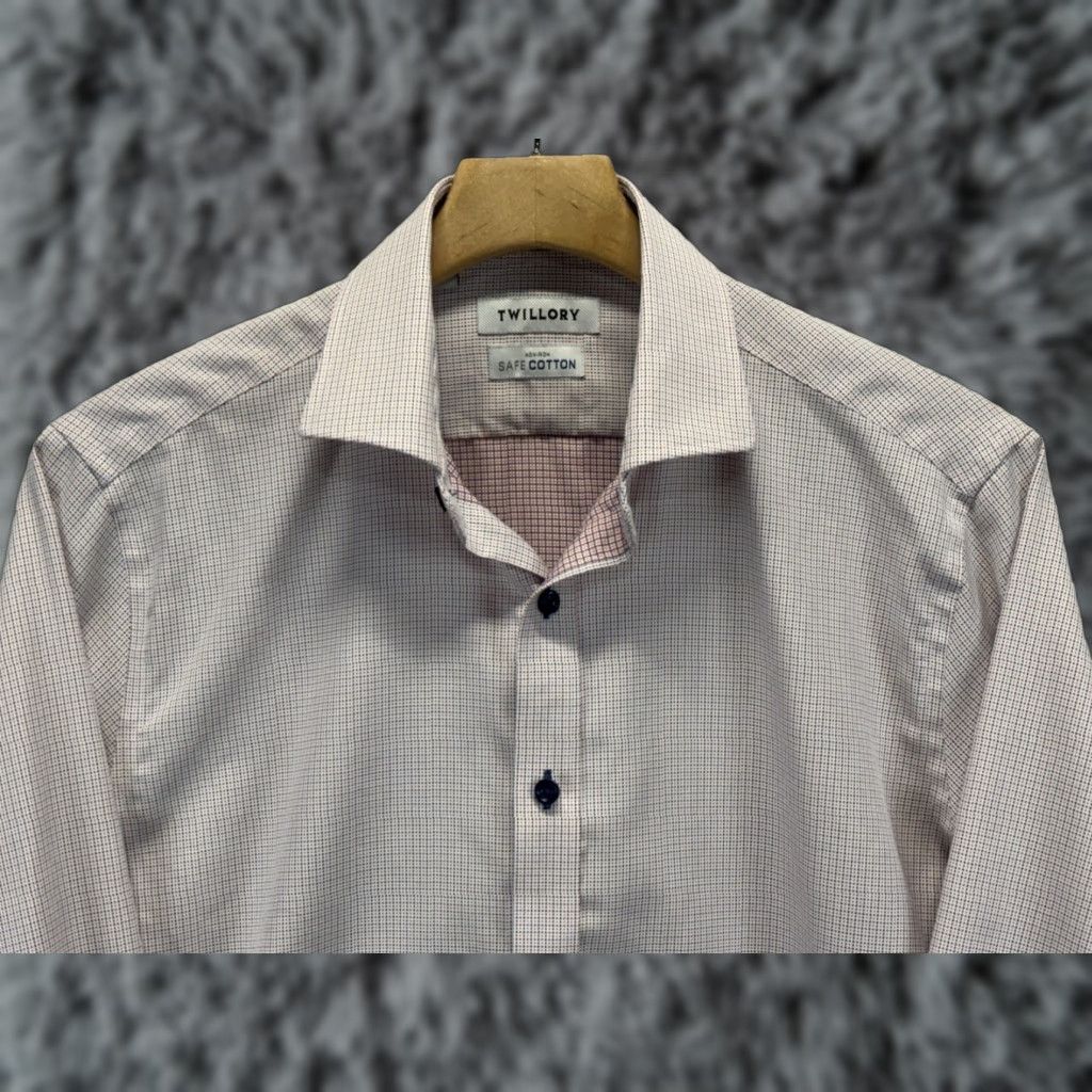 Vintage Twillory Dress Shirt Mens 15.5 34/35 White Micro Check Non Iron Tailored Fit | Regular Size 42R - 1 Thumbnail