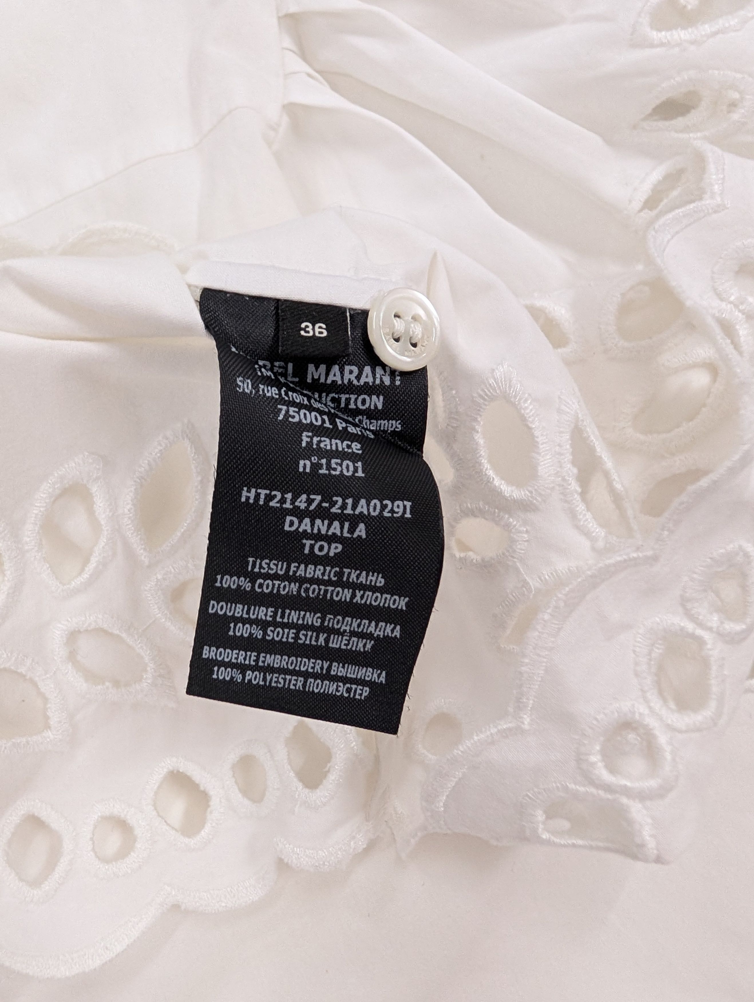 Isabel Marant Etoile Isabel Marant White Danala Borderie Anglaise Blouse Size XS / US 0-2 / IT 36-38 - 8 Thumbnail