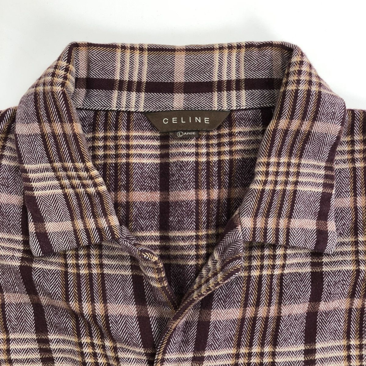 Celine × Japanese Brand × Vintage 🇯🇵 1990s Celine Oversized Brown Plaid Flannel Shirt Size US L / EU 52-54 / 3 - 5 Thumbnail