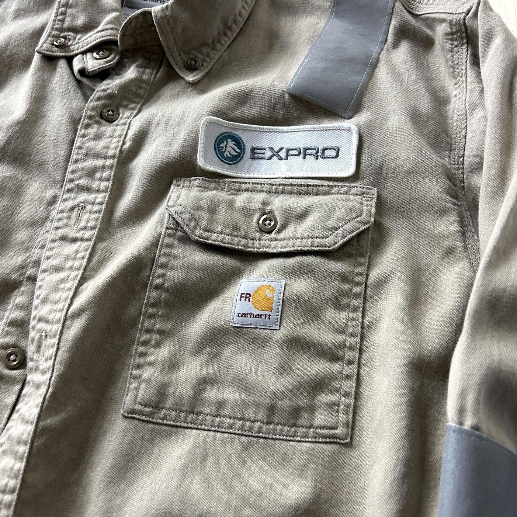 Carhartt Carhartt FR Shirt Mens 2XLT Beige Flame Resistant Reflective Workwear Button Up Size US XXL / EU 58 / 5 - 2 Thumbnail