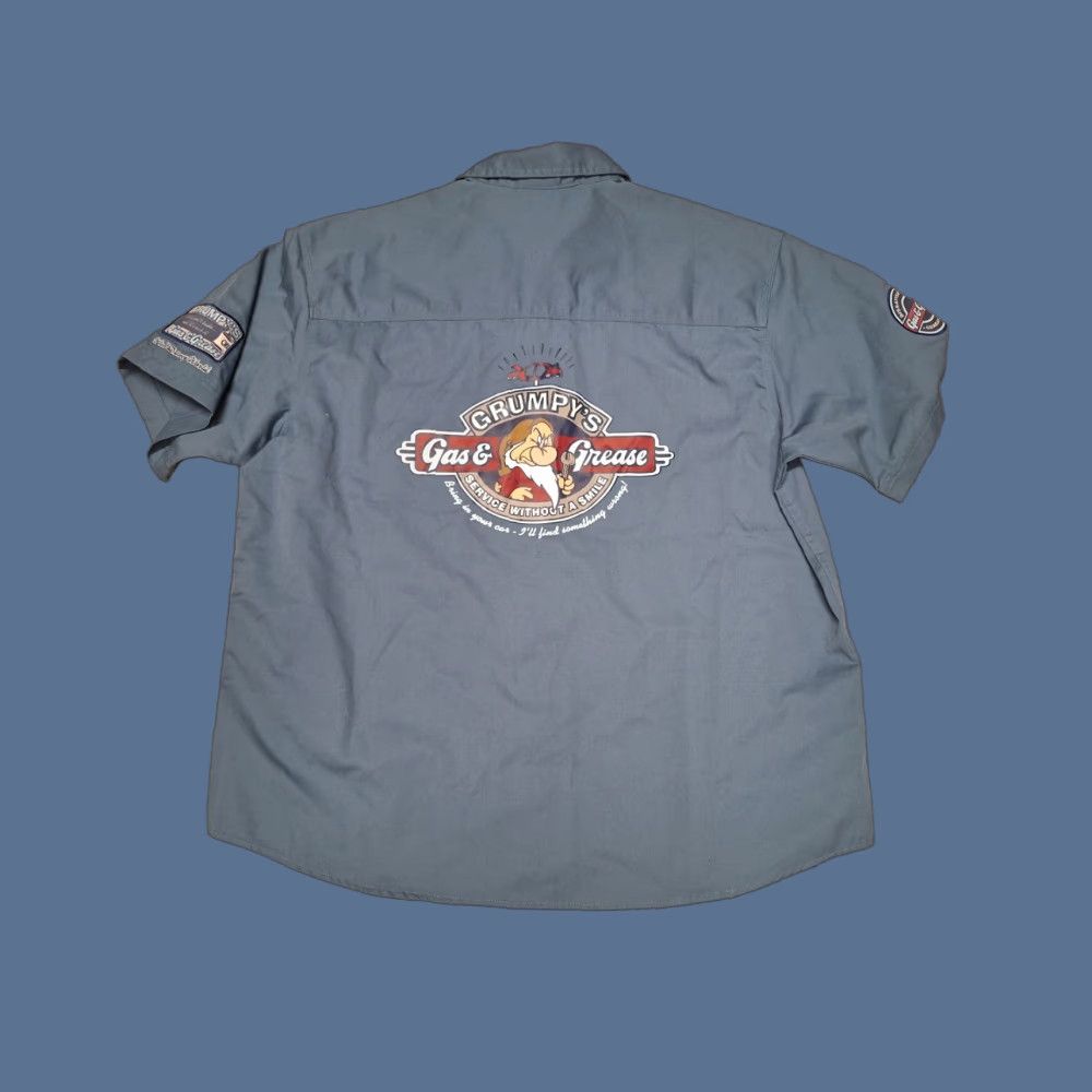 GAS VINTAGE Disneyland Resort Grumpy Button-Up Shirt L Men Blue Cartoon ...