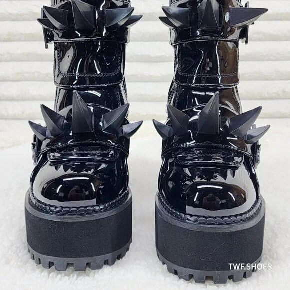 Demonia Cult DEMONIA Assault Black Patent Claw Spiked Platform Ankle Boot Size US 7 / IT 37 - 6 Thumbnail