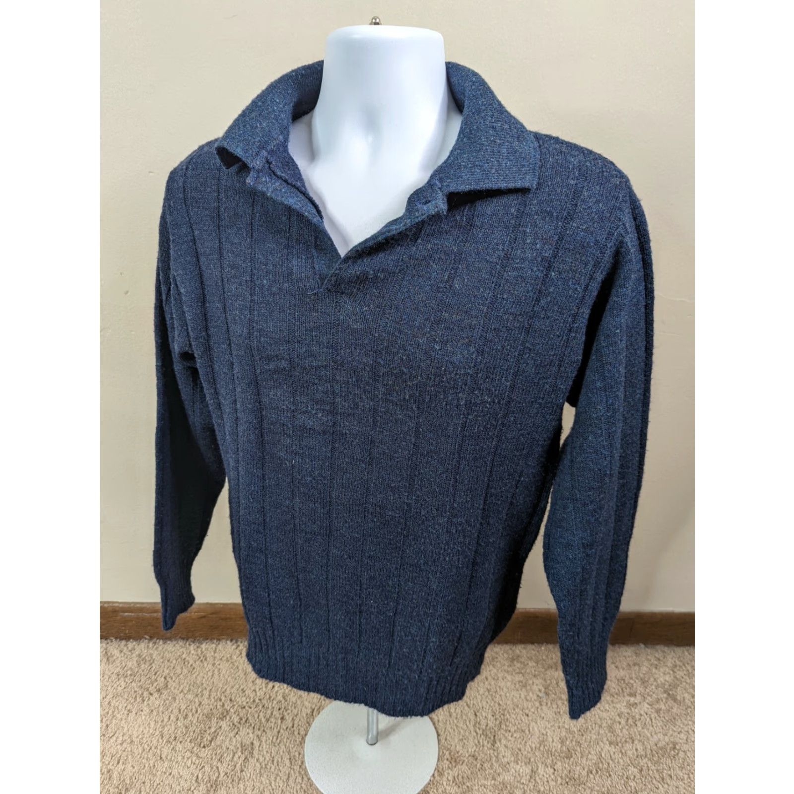 Vintage VINTAGE JC Penny The Mens Shop Blue Collared Wool Sweater Henley M Pullover Knit S4C Mens Size US M / EU 48-50 / 2 - 3 Thumbnail