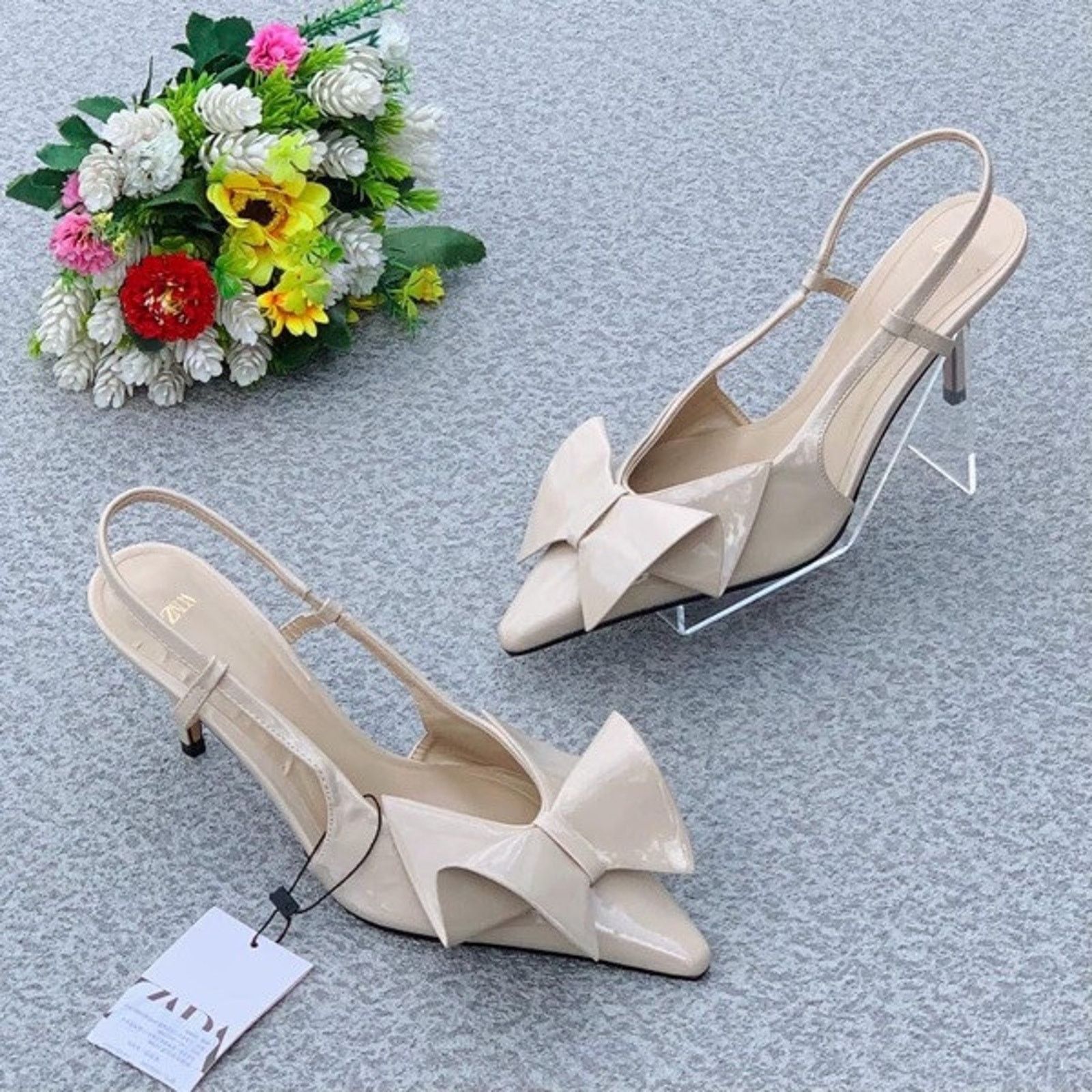 Zara Zara Bow Slingback Heels Cream Pointed Toe NWT Size US 7.5 / IT 37.5 - 15 Thumbnail