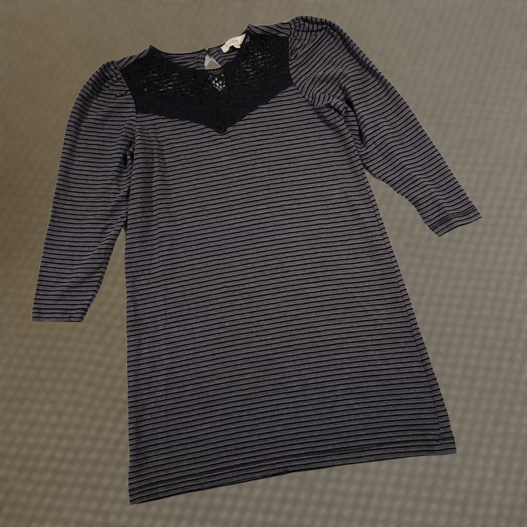 Loft LOFT Shirt Dress Women's PS Petite Gray Stripe 3/4 Sleeve Crochet Casual A-Line Shirt Dress Womens PS Petite Gray Stripe Crochet Wool? Size S / US 4 / IT 40 - 1 Thumbnail