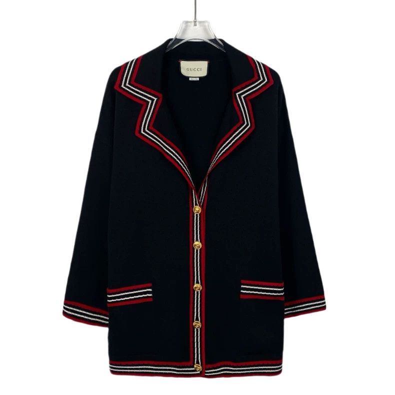 Gucci Gucci Black striped gold buckle mulberry silk knitted cardi Size US XS / EU 42 / 0 - 1 Thumbnail