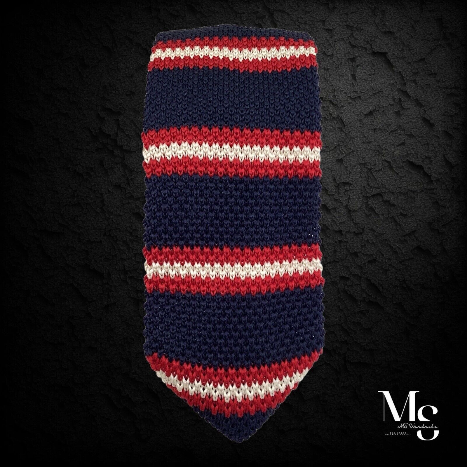 Other THE SPITALFIELDS Blue With Red Stripe Polyester Knit Tie Size ONE SIZE - 5 Thumbnail