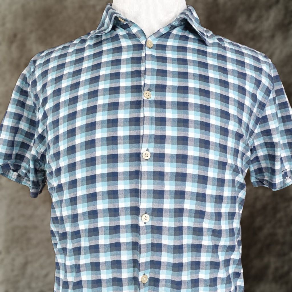John Varvatos John Varvatos U.S.A. Shirt Mens Large Blue Plaid Cotton Button-Up Short Sleeve Mens Size US L / EU 52-54 / 3 - 1 Thumbnail