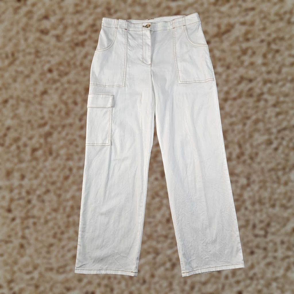 Joie Joie Jeans Womens Size 12 White Carpenter Baggy Straight Leg Cargo Casual Painte Mens Womens Girls Boys Size 34" / US 12 / IT 48 - 1 Thumbnail