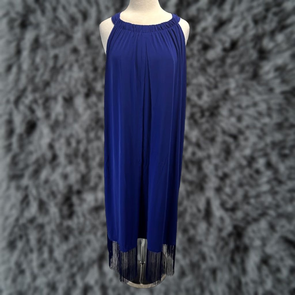 Vintage NEW Chico's Fringed Hem Midi Dress XXL Royal Blue Sleeveless Shift Women’s Size XXL / US 16-18 / IT 52-54 - 1 Thumbnail