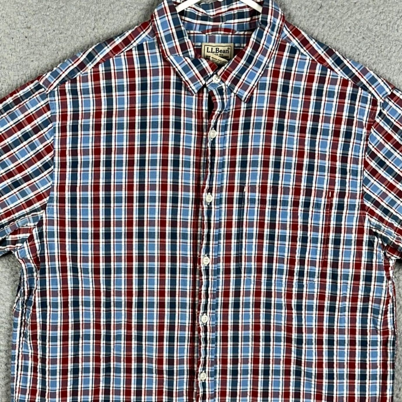 Vintage L.L. Bean Shirt Mens Medium Blue Red Seersucker Plaid Short Sleeve Button-Up Shirt Size US M / EU 48-50 / 2 - 2 Thumbnail