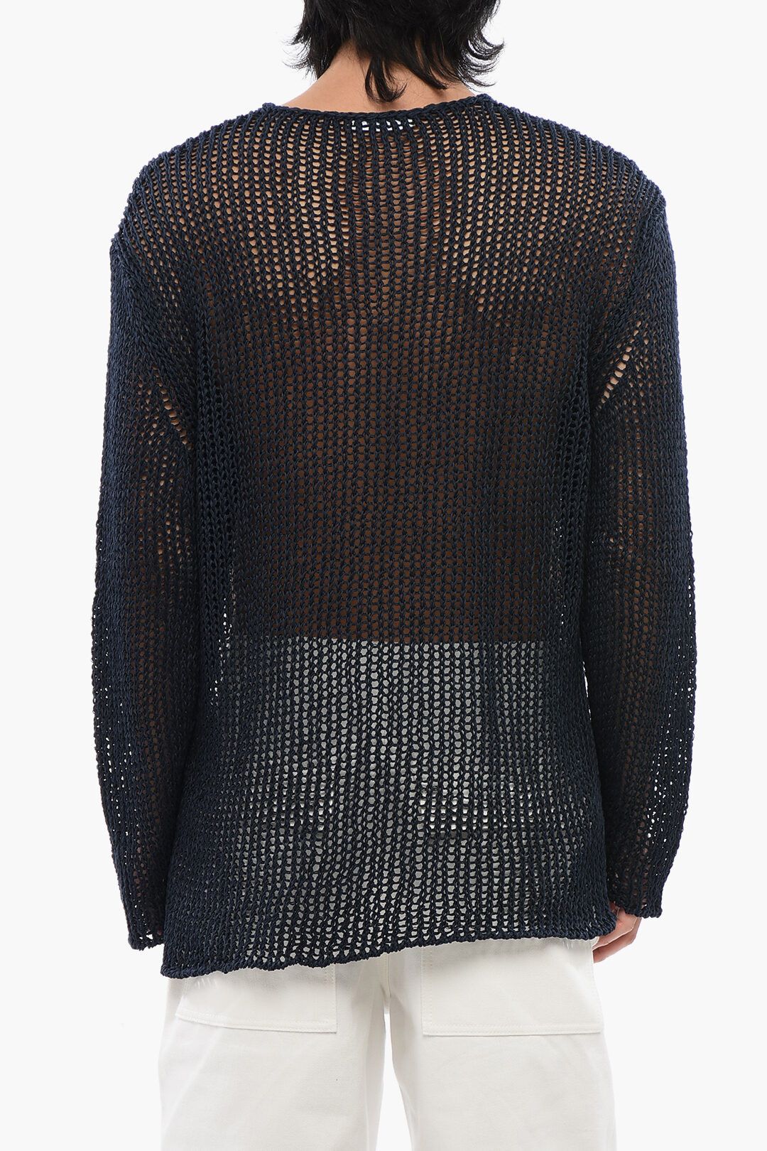 Jil Sander og1mm0625 Crewneck Openwork Cotton Sweater in Blue Size US S / EU 44-46 / 1 - 2 Thumbnail
