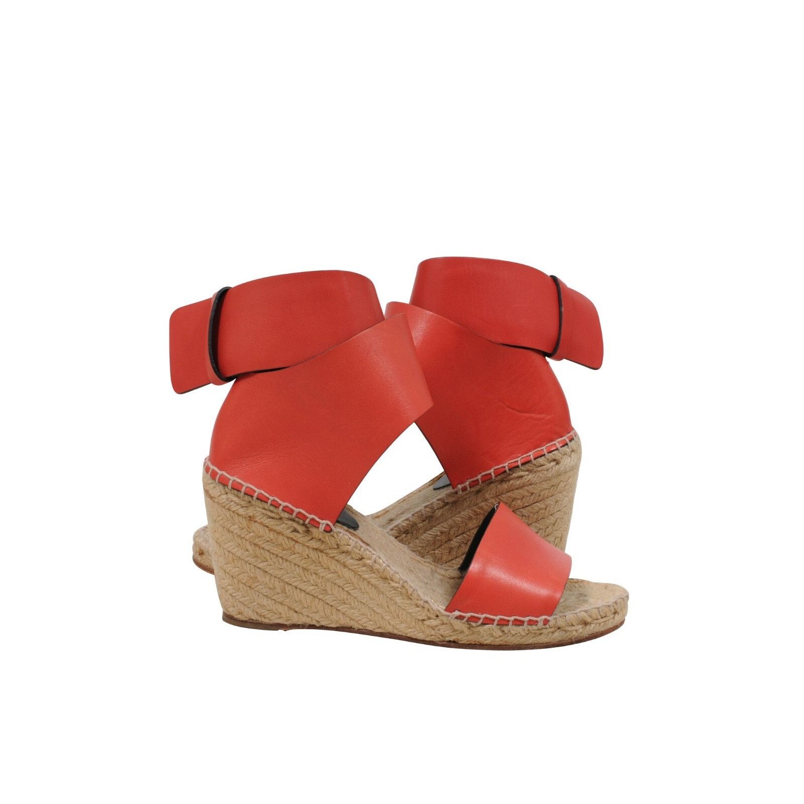 Celine Espadrille Sandals Red Leather Wedge Heels Size US 7 / IT 37 - 4 Thumbnail