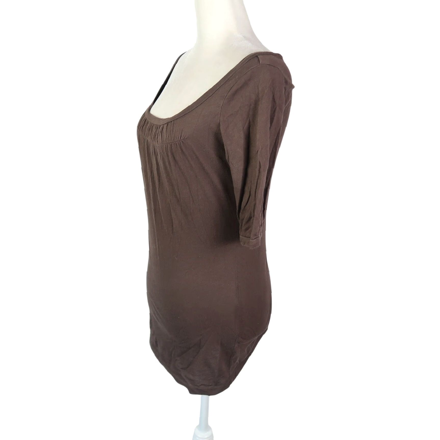 Vintage VINTAGE Frenchi Tunic T-Shirt Top M Bohemian Scoop Neck Short Sleeve 100% Cotton Brown Womens Size M / US 6-8 / IT 42-44 - 3 Thumbnail