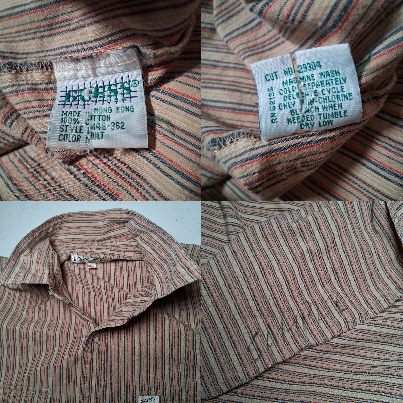 Guess VINTAGE Guess Jeans Shirt Men L Beige Striped Button Up SAMPLE 90s 1990s Cotton Carded? Size US L / EU 52-54 / 3 - 8 Thumbnail