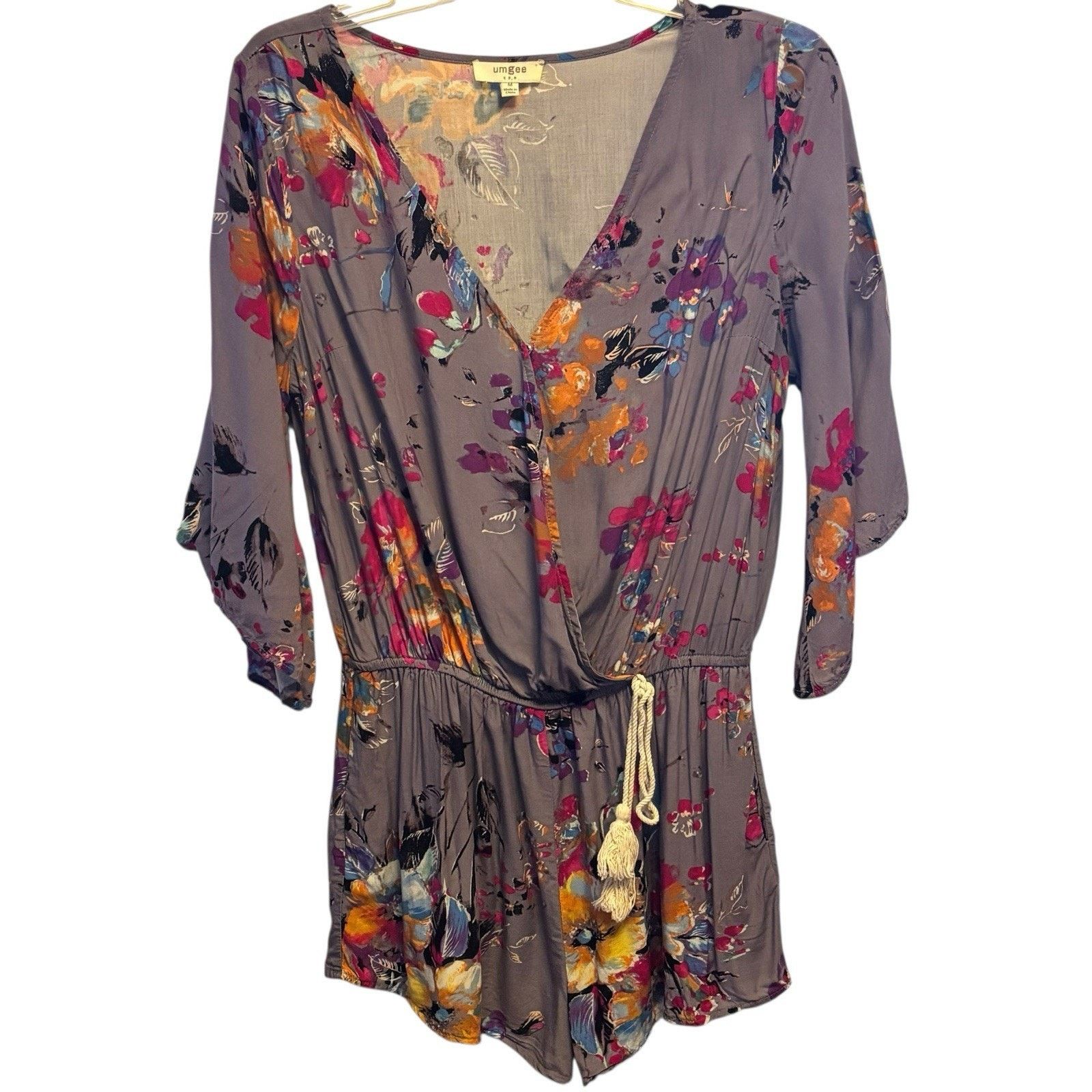 Other Umgee Boho Floral Romper Medium Purple Flutter Sleeve Size 26" / US 2 / IT 38 - 1 Thumbnail