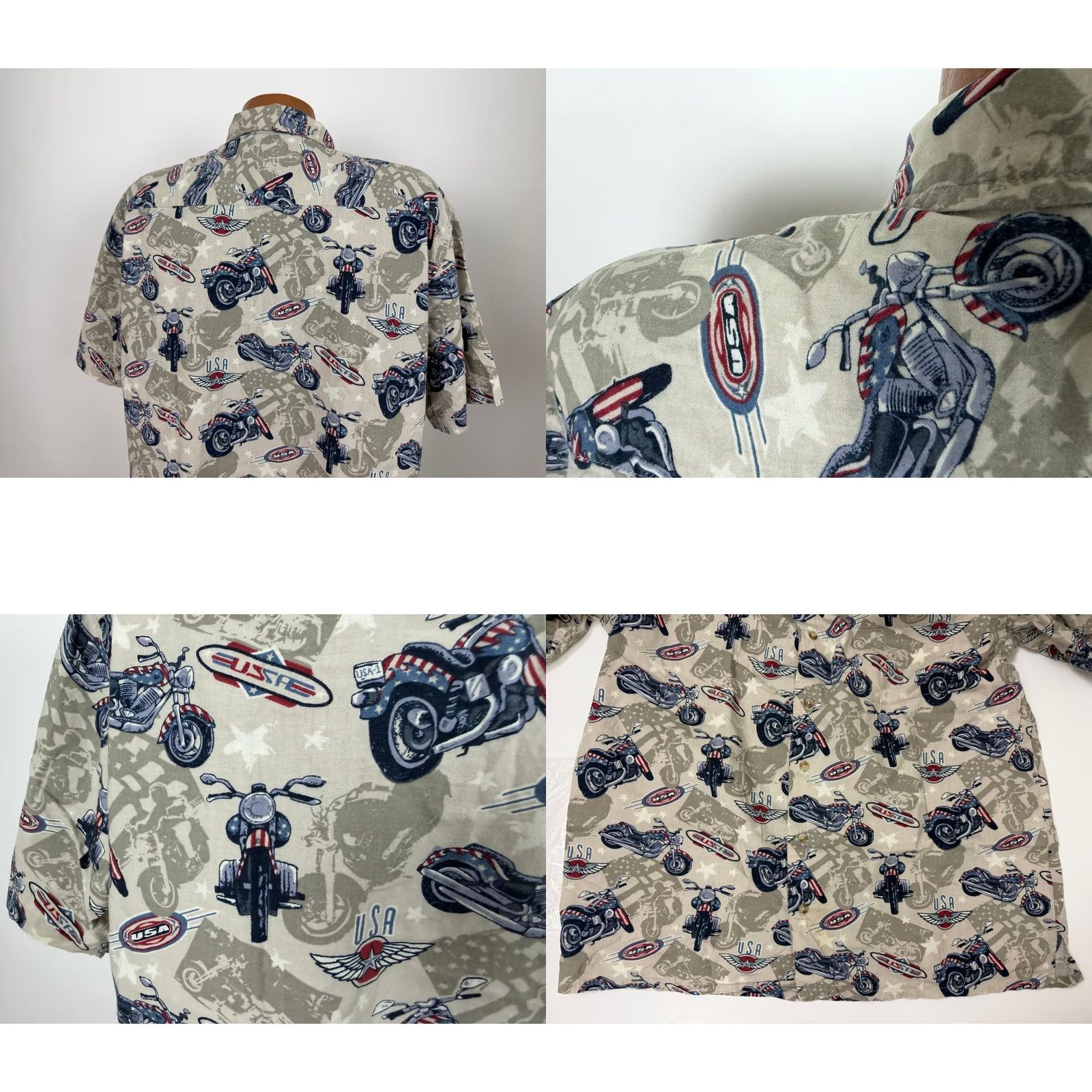 Croft & Barrow VINTAGE Croft & Barrow Motorcycle Shirt Men L Beige Short Sleeve Button-Up 90s Biker American Flag Casual Vintage 90s Men L Shirts Size US L / EU 52-54 / 3 - 8 Thumbnail