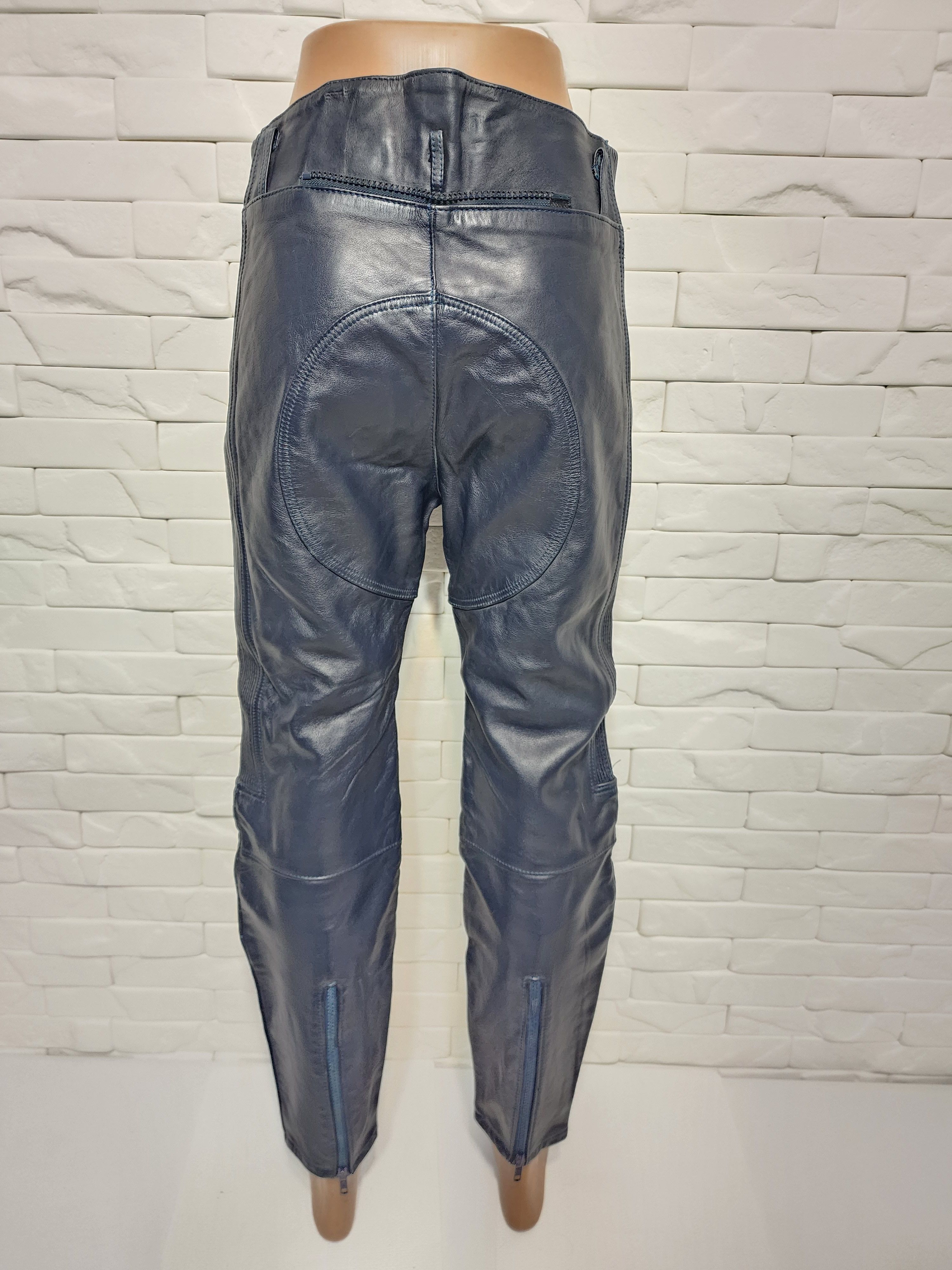 Genuine Leather Blue Leather Biker Pants: Size 29" - 4 Thumbnail