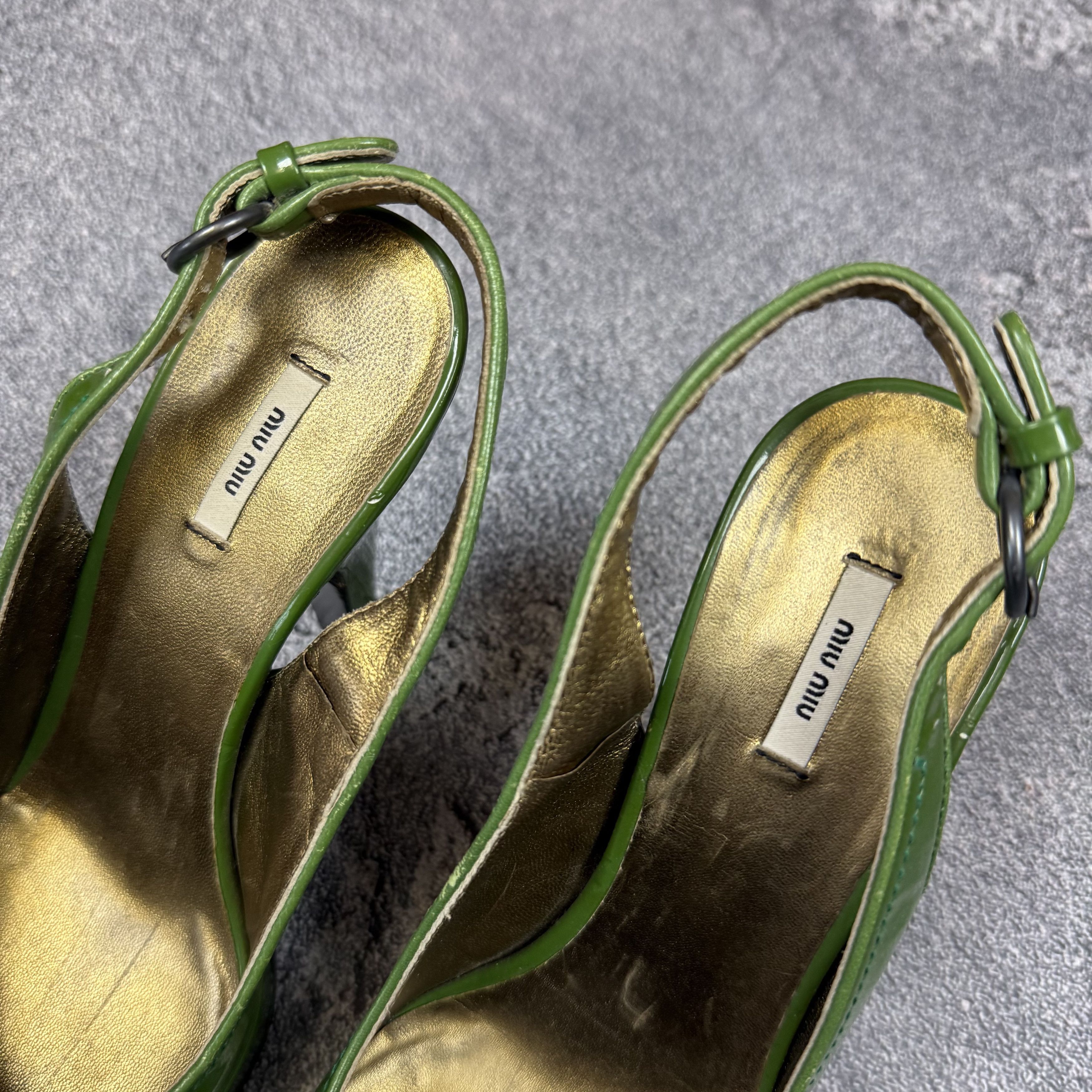 Miu Miu Miu Miu Patent Leather Slingback Heels Platform Green Size US 7 / IT 37 - 3 Thumbnail