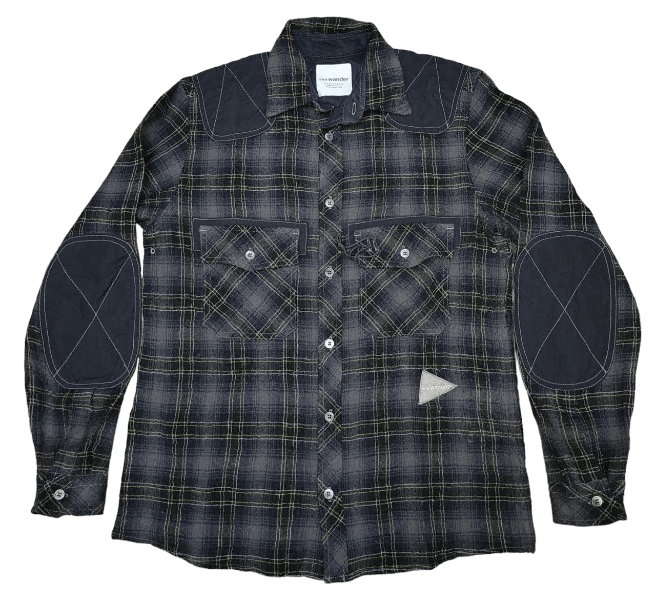 image of And Wander Wool Patch Flannel in Black, Men's (Size Small)