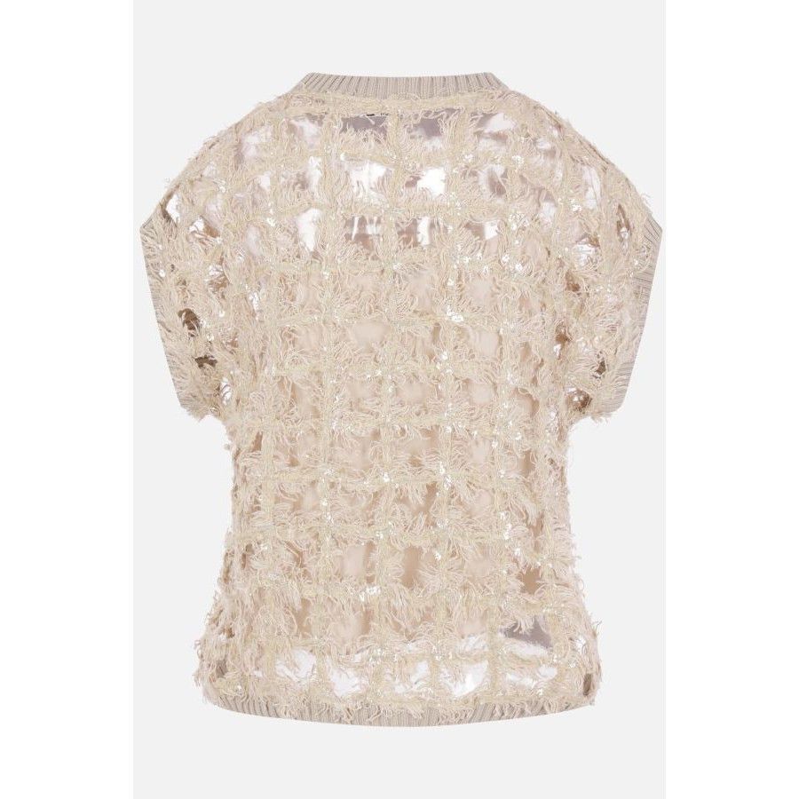 Brunello Cucinelli BRUNELLO CUCINELLI Beige Mesh Knit Sequin Sweater New & Auth Size S / US 4 / IT 40 - 2 Thumbnail