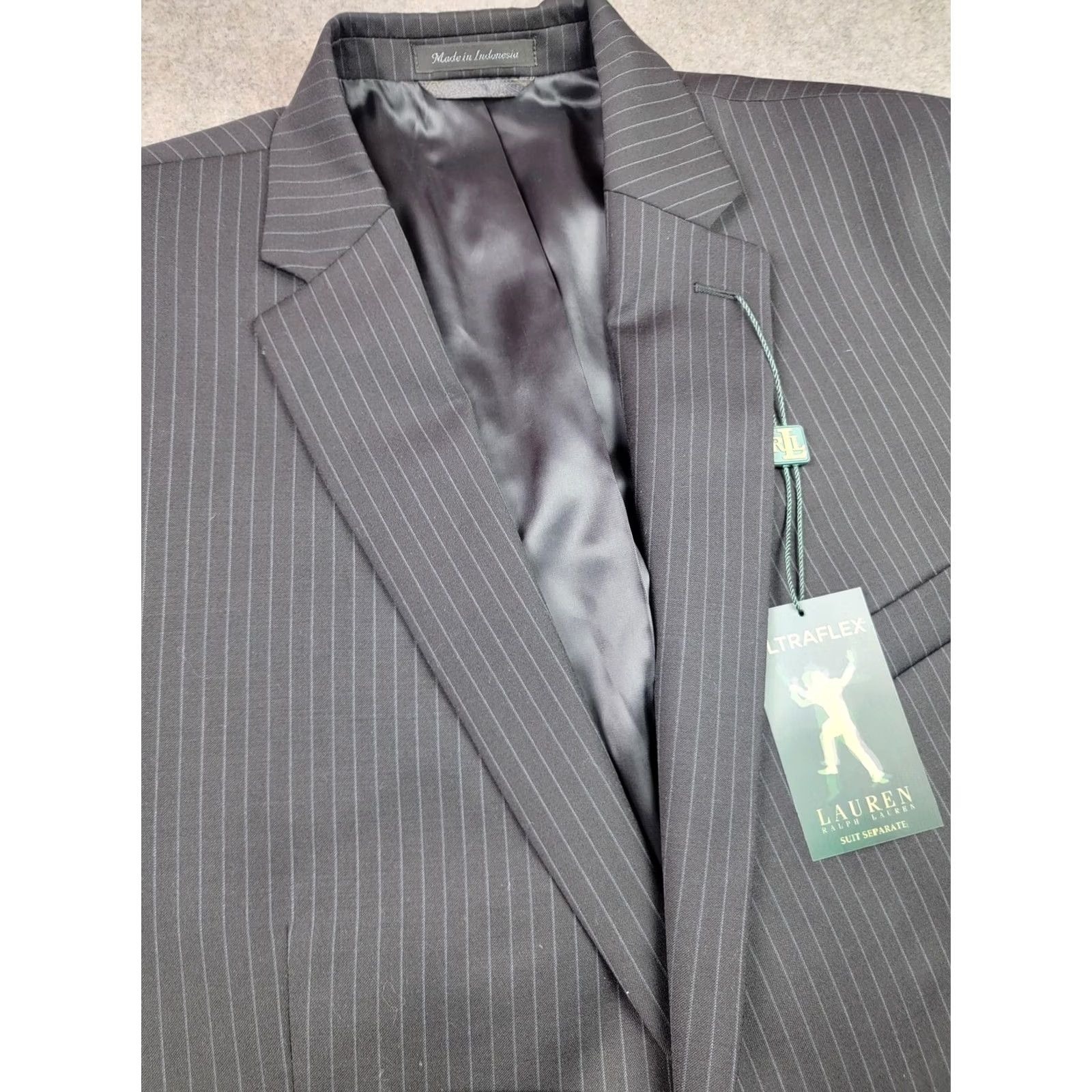 Ralph Lauren Lauren Ralph Lauren Blazer Mens 48 Long Black Pinstripe Wool Ultraflex Suit Jacket Size 48R - 2 Thumbnail