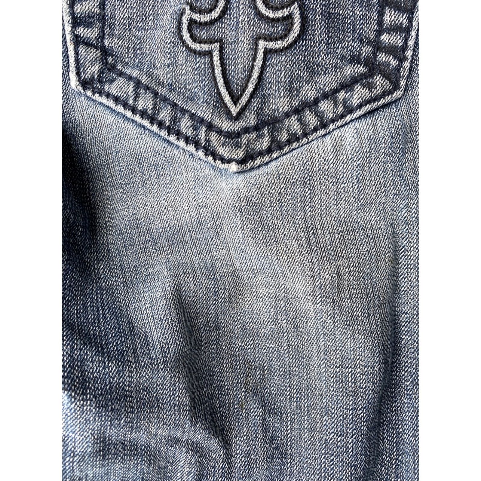 Vintage Rock Revival Jeans Distress Straight Denim 30/26.5 Blue Men’s 30 Rock Revival Hector Alt Straight Dark Denim Jeans 90s Biker Pockets Mens Size US 30 / EU 46 - 6 Thumbnail