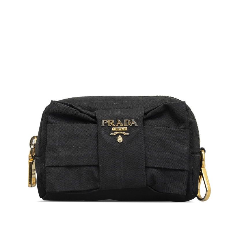 Prada Prada Prada Nylon Ribbon Pouch Black Canvas Vanity Bag in Very Good Condition Size ONE SIZE - 1 Thumbnail