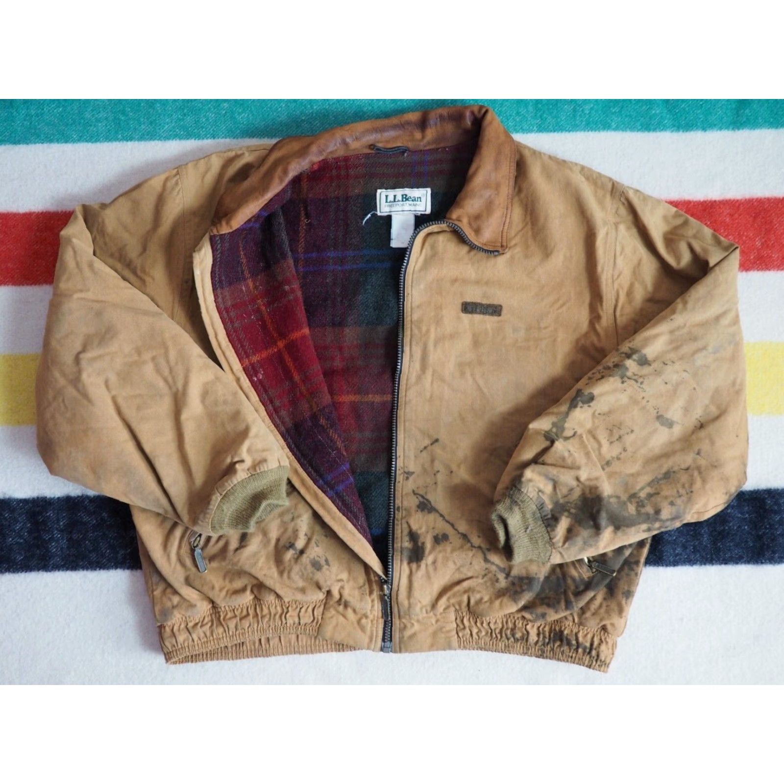 Vintage VINTAGE L.L.Bean CHORE Jacket Mens XL Tan Canvas Wool Lined Distressed Bomber 1980s Outdoor Outdoor Size US XL / EU 56 / 4 - 2 Thumbnail