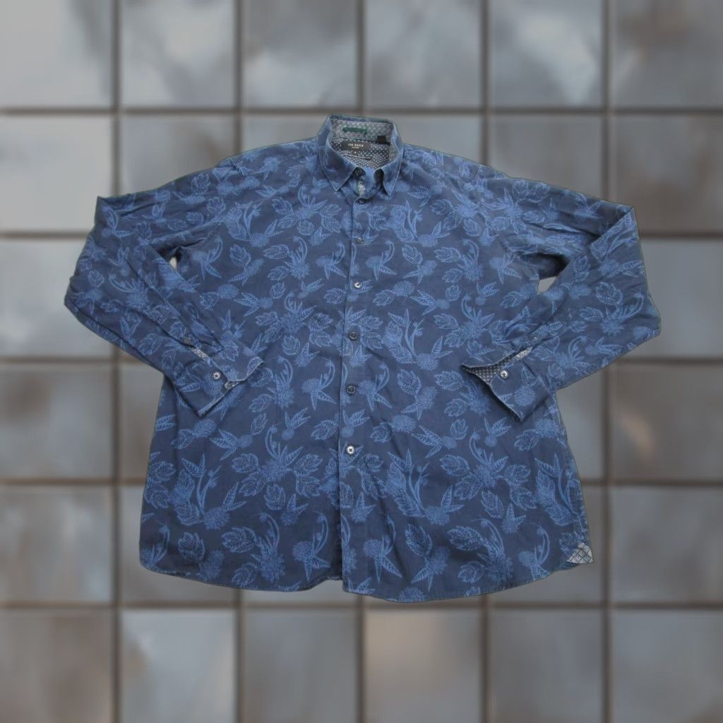 Ted Baker Ted Baker Shirt Mens Large Blue Floral Button Down Long Sleeve Cotton London Size US XL / EU 56 / 4 - 1 Thumbnail