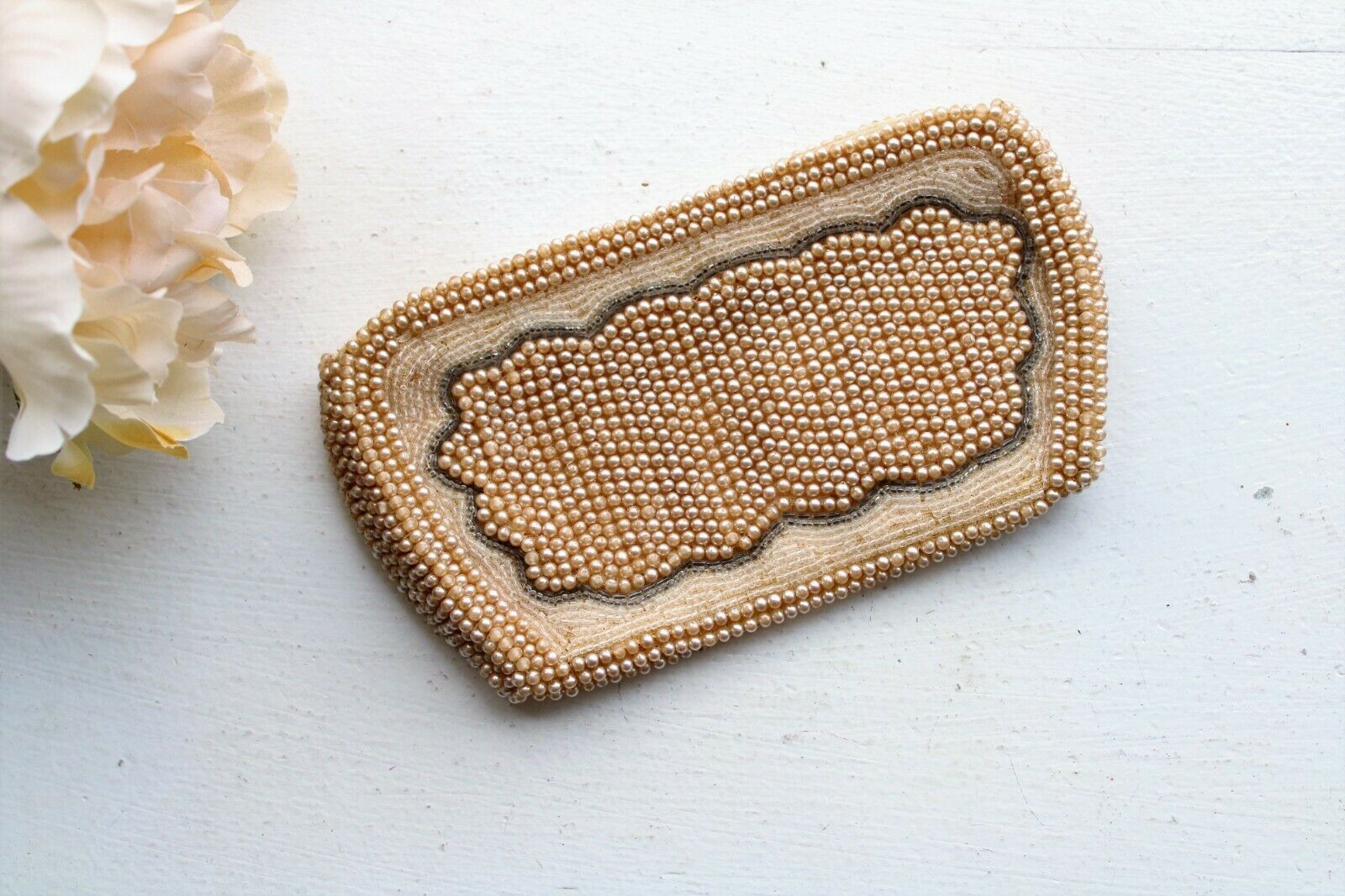 Vintage Vintage 1940s Beaded Clutch Purse Covered In Faux Pearls Size ONE SIZE - 1 Thumbnail