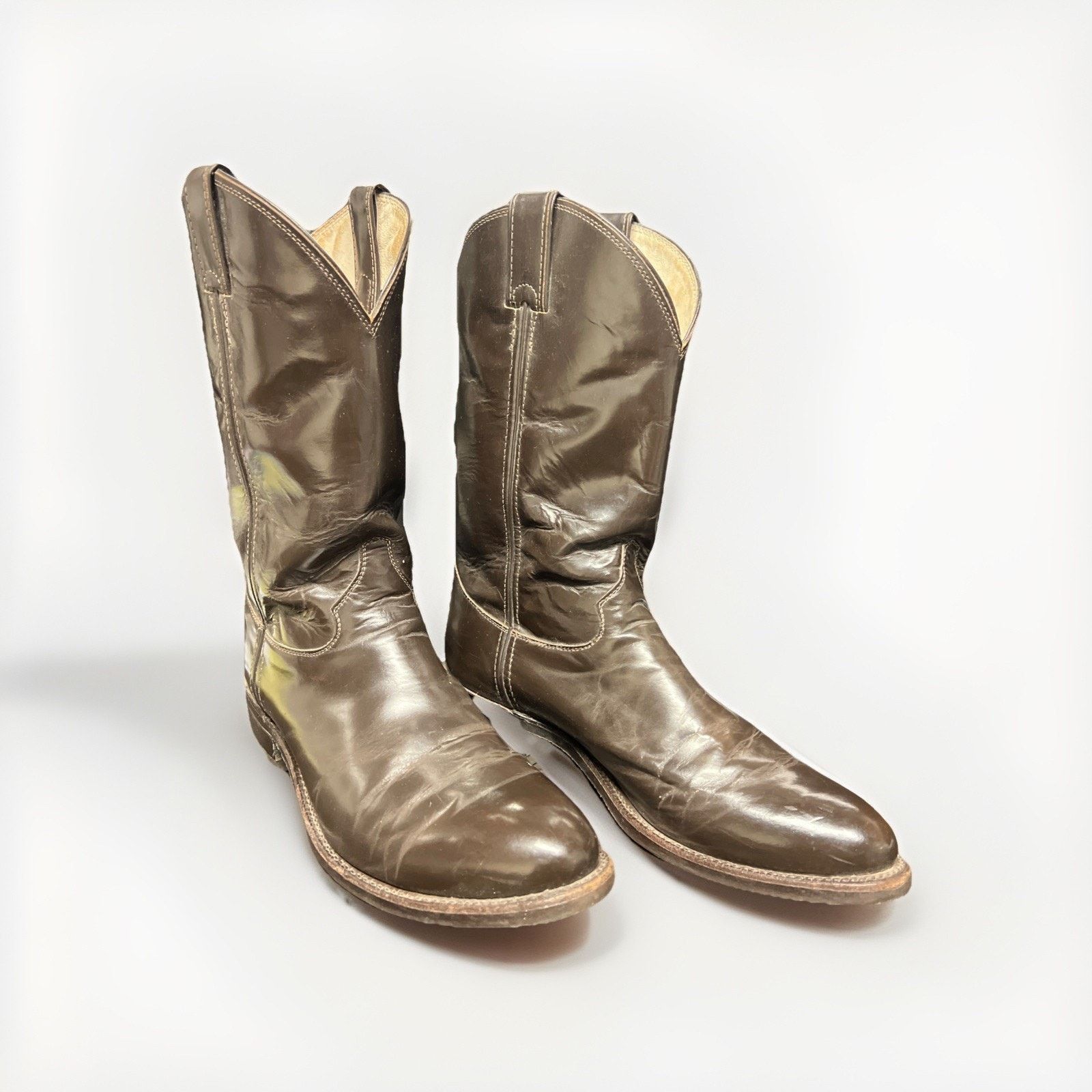 Justin Boots Vintage Justin Style 4420 Brown Leather Boots Size 11 Size US 11 / EU 44 - 1 Thumbnail