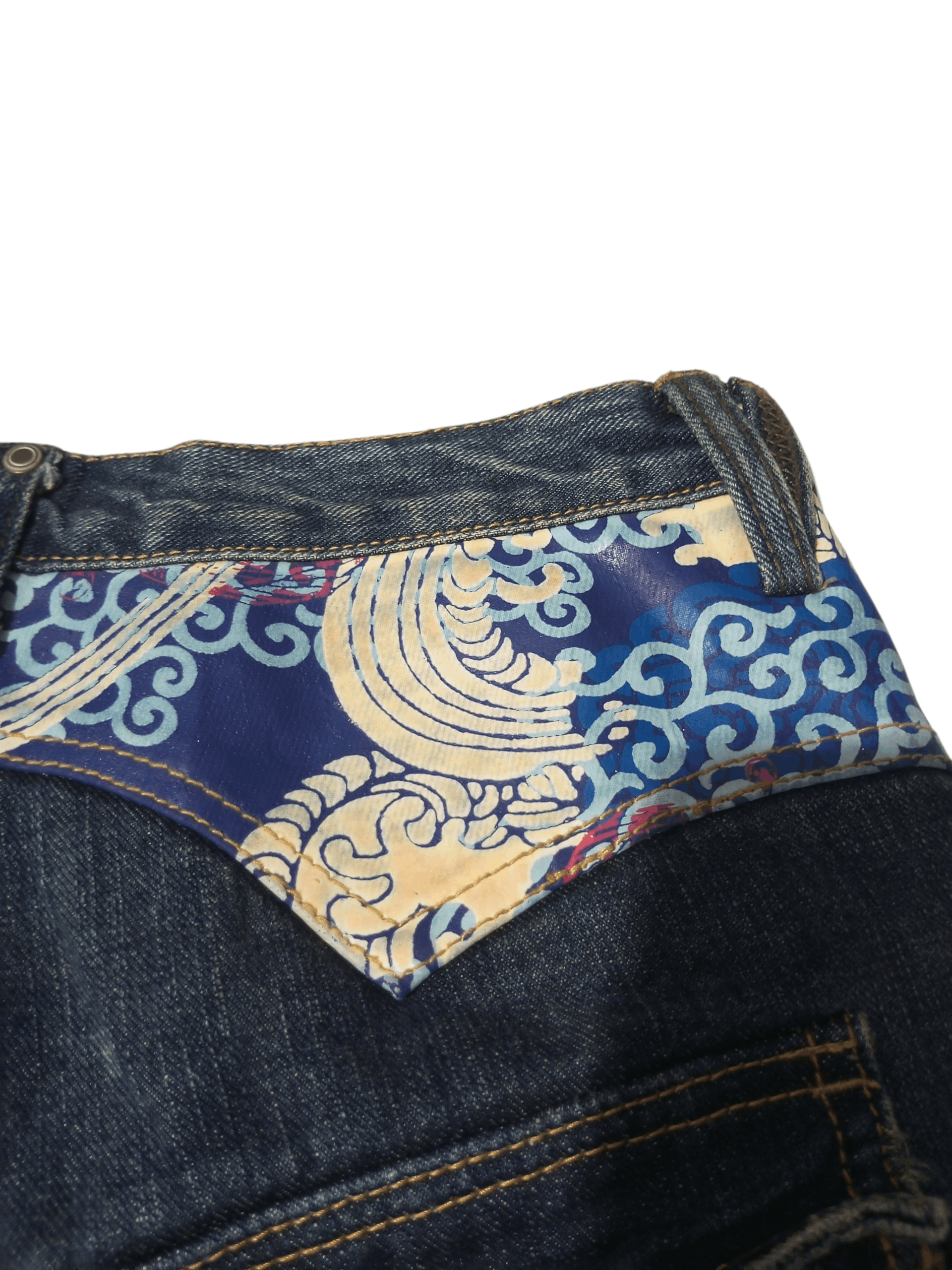 Karakuri Tamashii Vintage exhibitionist embroidery distressed flared denim Size US 33 - 5 Thumbnail