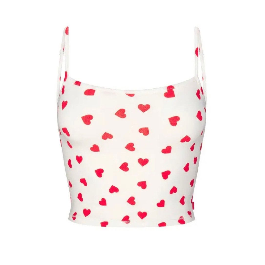 SKIMS Skims Sleep Straight Neck Cropped Cami Tank Top In Ruby Marb Size XS / US 0-2 / IT 36-38 - 1 Thumbnail