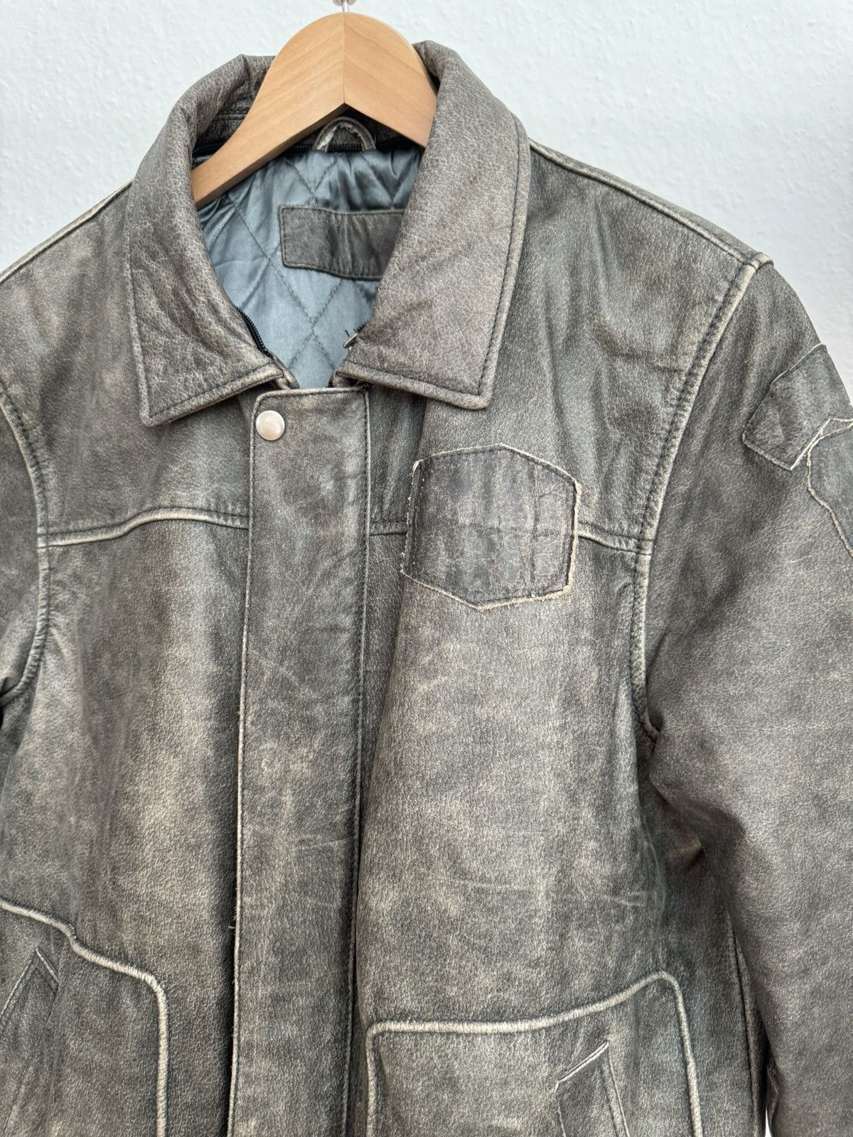 image of Genuine Leather x Leather Jacket Leather Flight Jacket In Grey, Men's (Size Medium)