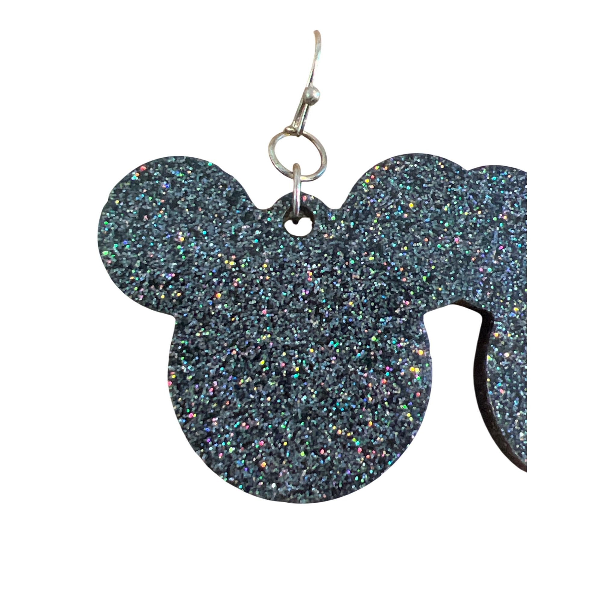 Other Black Glitter Resin Mickey Mouse Head Earrings Dangle Hooks Size ONE SIZE - 2 Thumbnail