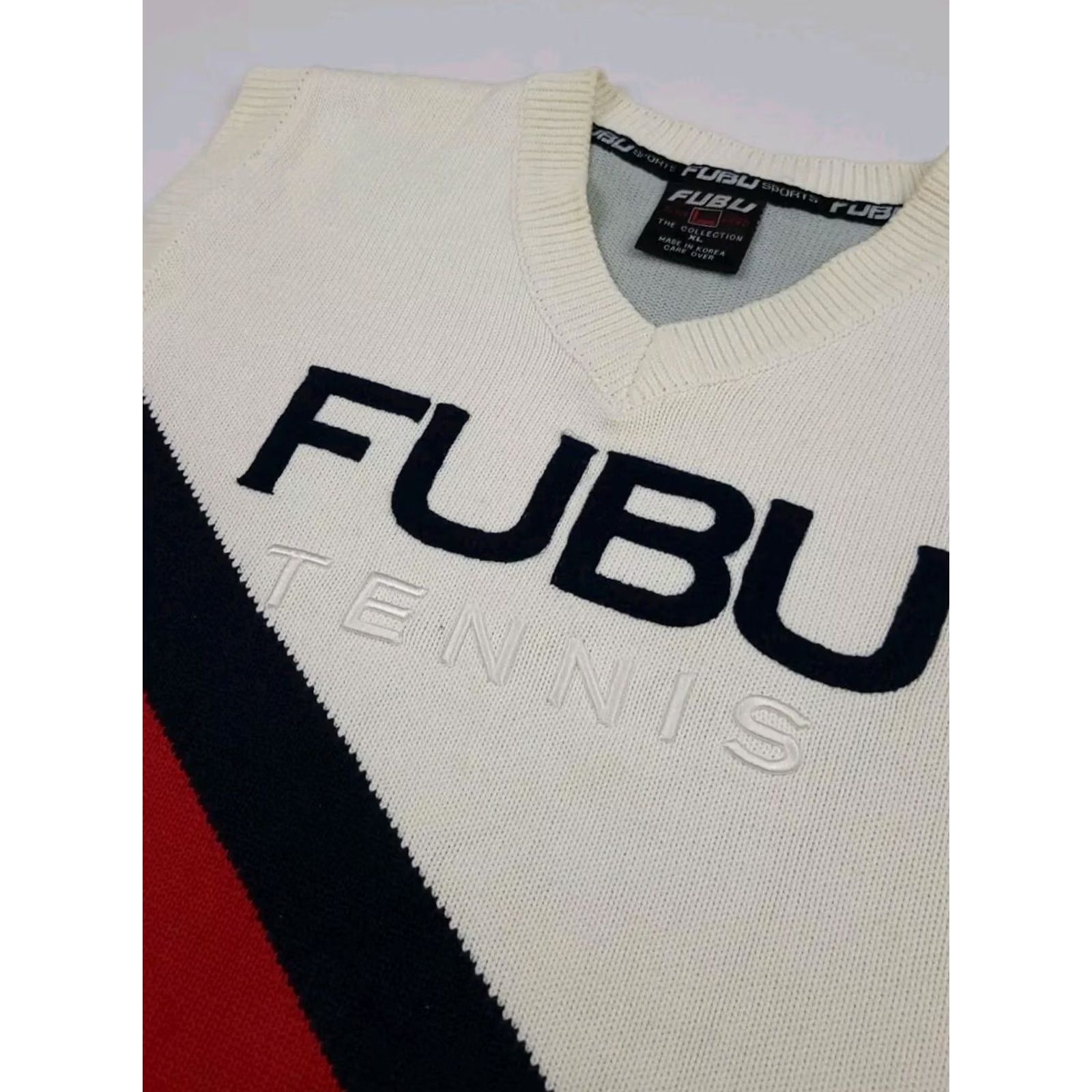 Fubu VINTAGE FUBU Tennis Knit Sweater Vest Stripe Sport Cotton Blend XL Men Size US XL / EU 56 / 4 - 3 Thumbnail