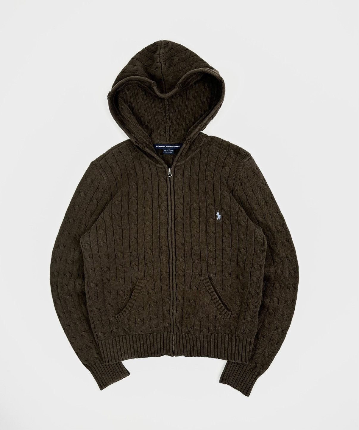 Ralph Lauren Sport Vintage Ralph Lauren Knitted Zip Hoodie Sweater Rare Bronw Size L / US 10 / IT 46 - 1 Thumbnail