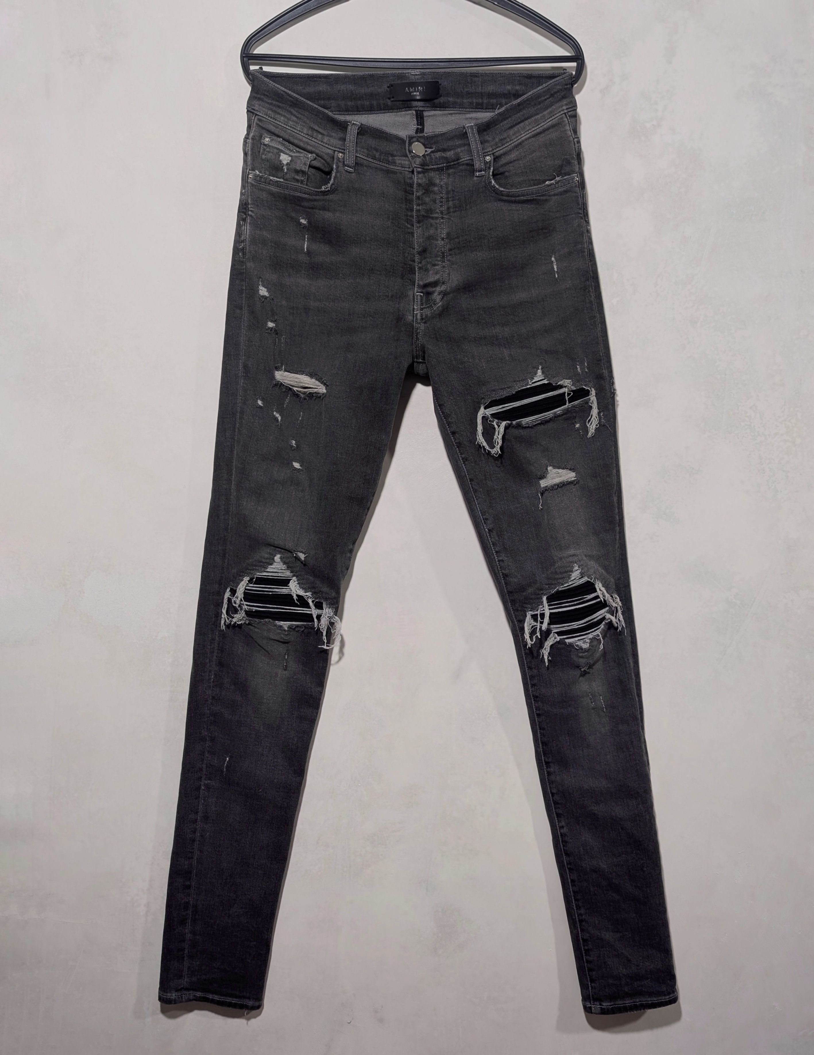 Amiri Ripped Gray Jeans MX1 Black Patch