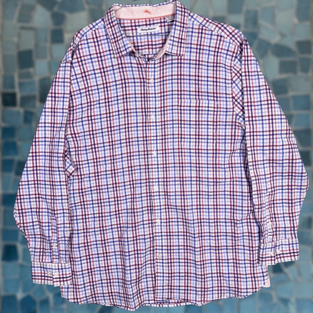 Tommy Bahama Tommy Bahama Shirt Mens 3XL XXXL Linen Flip Cuff Blue Check L/S Size US XXL / EU 58 / 5 - 1 Thumbnail