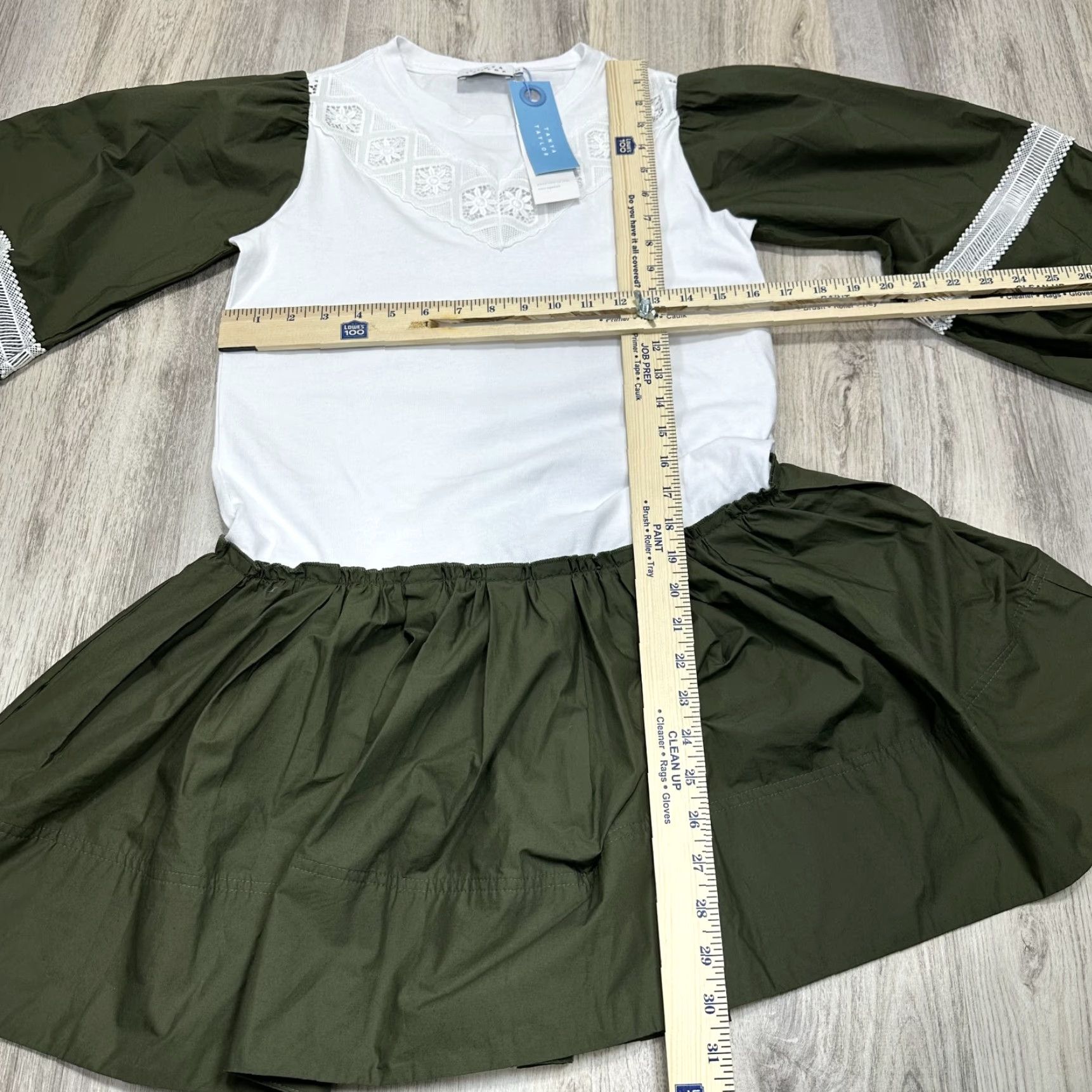 Tanya Taylor VINTAGE Tanya Taylor Kirstie Green & White Mini Dress Balloon Sleeve Peasant XS Green White Dress Womens XS Silk? Cotton? (Original says Cotton) Size XS / US 0-2 / IT 36-38 - 2 Thumbnail