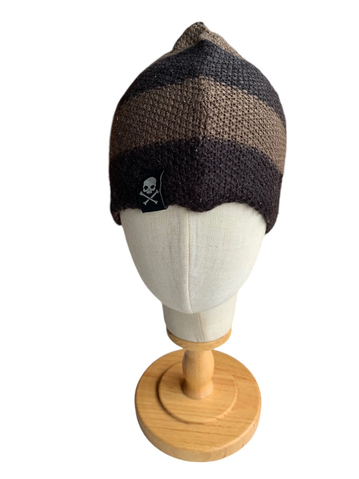14th Addiction × Vintage Stripe Hydrogen Skull Punk Knitted Hairy Rare Beanie Hats☠️🎌 Size ONE SIZE - 4 Thumbnail