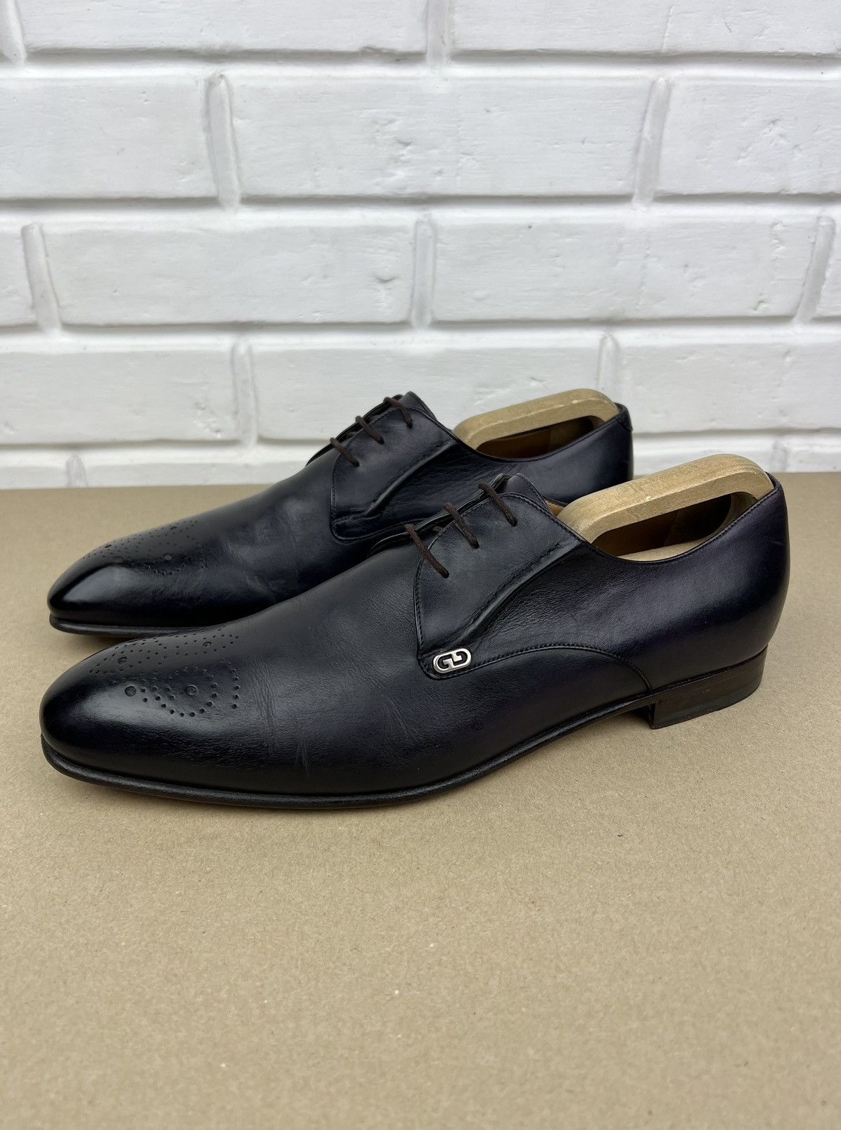 Gucci GUCCI Derby Leather Shoes Lace Up GG Logo Dark Purple Men’s Size US 10.5 / EU 43-44 - 1 Thumbnail