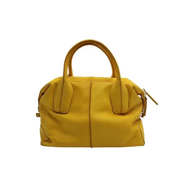 image of Tods Tod's Yellow Python D-Styling Bauletto Bag in Silver, Women's