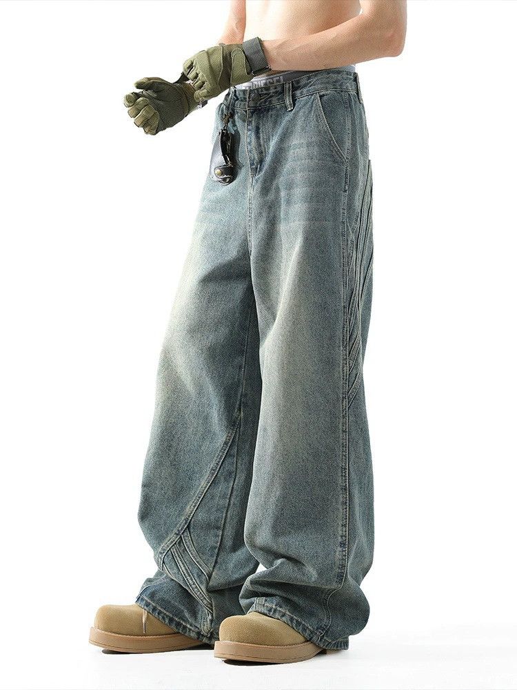 Jean Men's American retro loose stitching straight wide-leg jeans Size US 32 / EU 48 - 3 Thumbnail