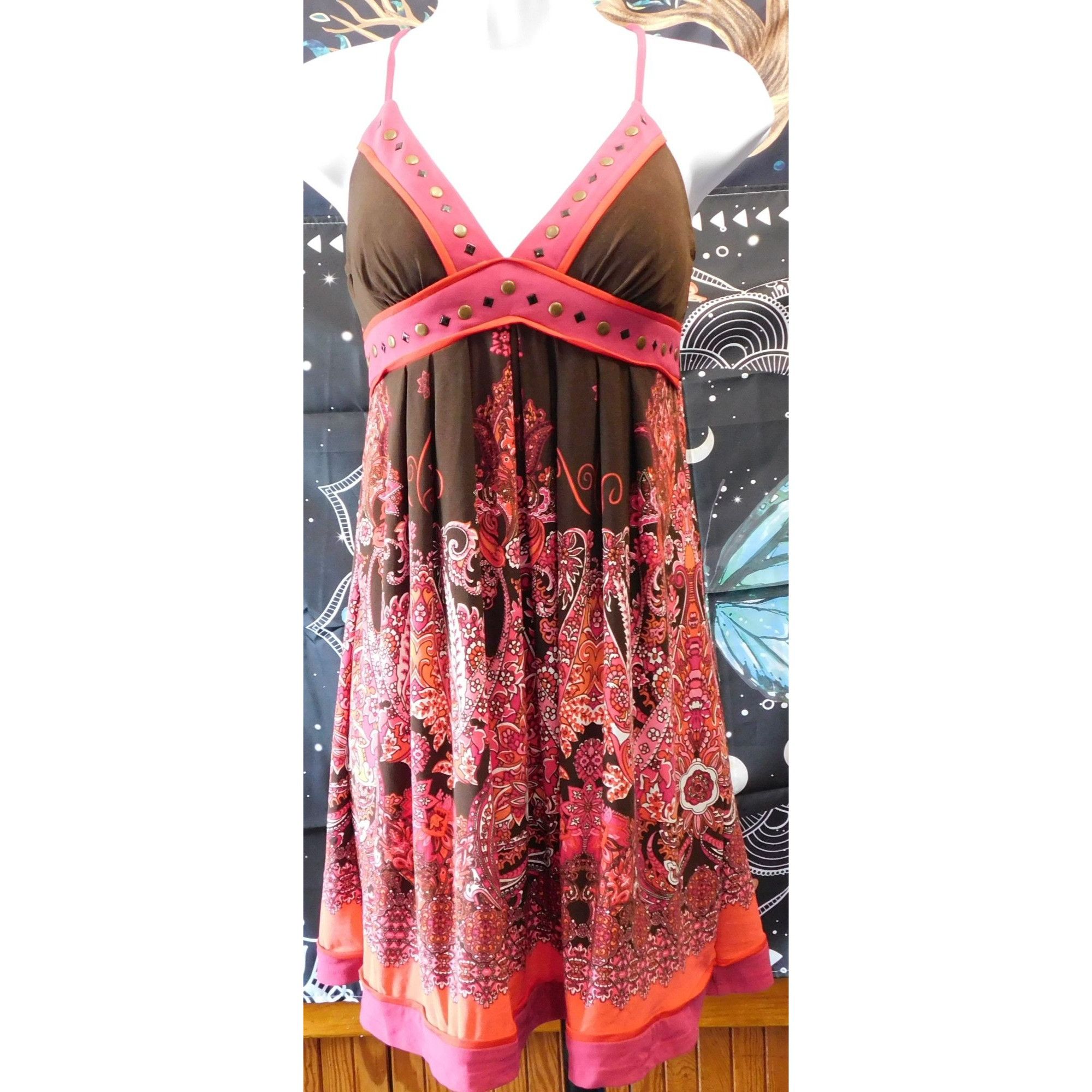 Other Love Tease Bohemian Brown And Pink Floral Dress Size S / US 4 / IT 40 - 2 Thumbnail