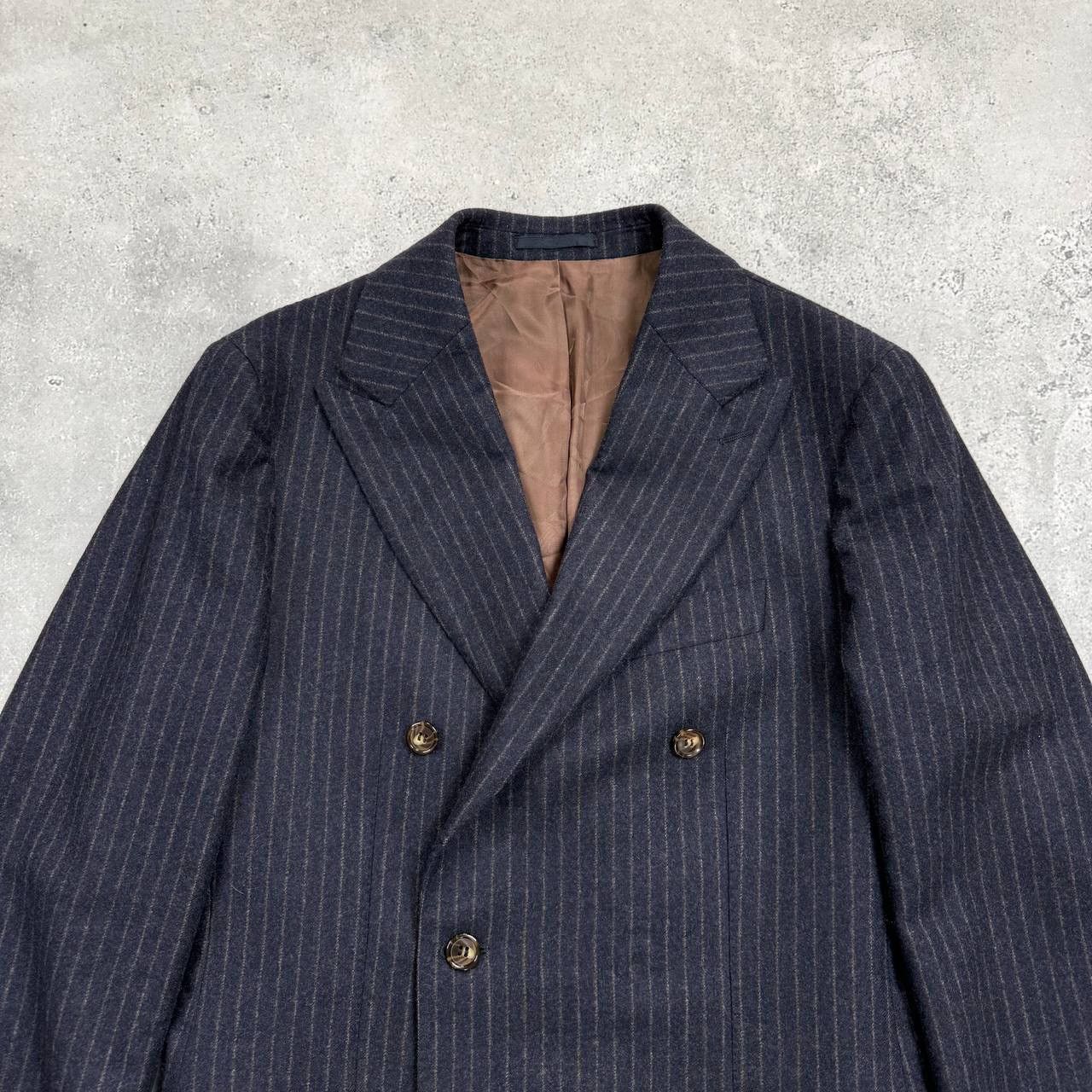Suitsupply Suitsupply Double-Breasted Striped Wool Blazer Blue/ Brown Size 36R - 4 Thumbnail