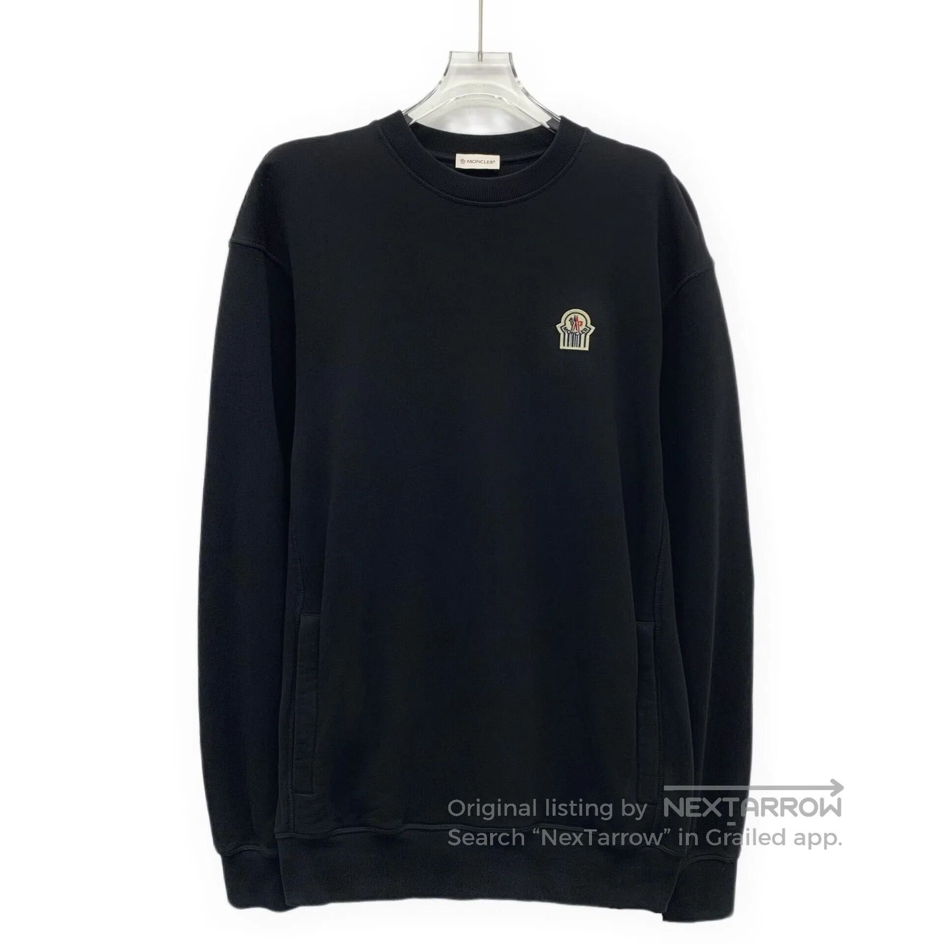 Moncler Moncler Black logo patch cotton round neck long sleeve swe Size US S / EU 44-46 / 1 - 1 Thumbnail